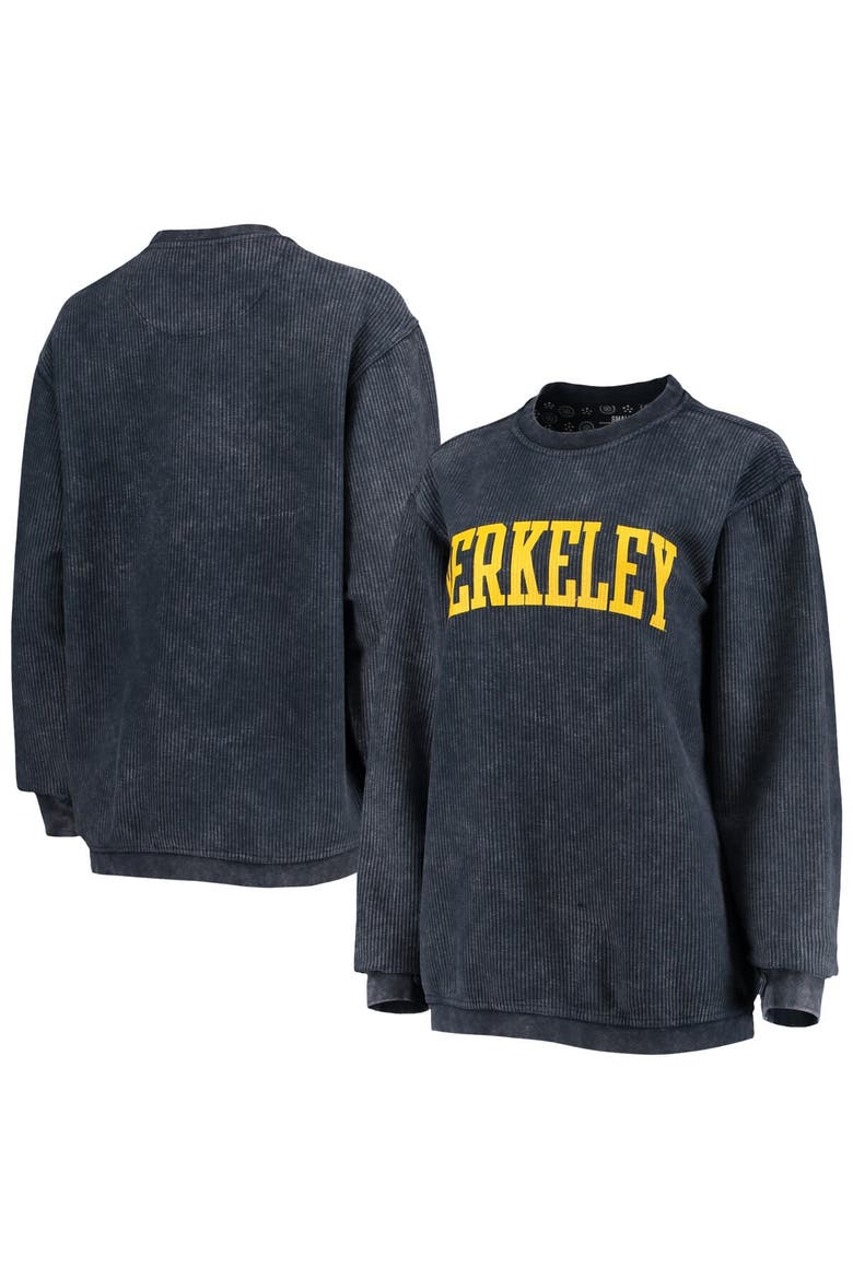 Women's Pressbox Navy Cal Bears Comfy Cord Vintage Wash Basic Arch Pullover Sweatshirt, Main, color, Navy