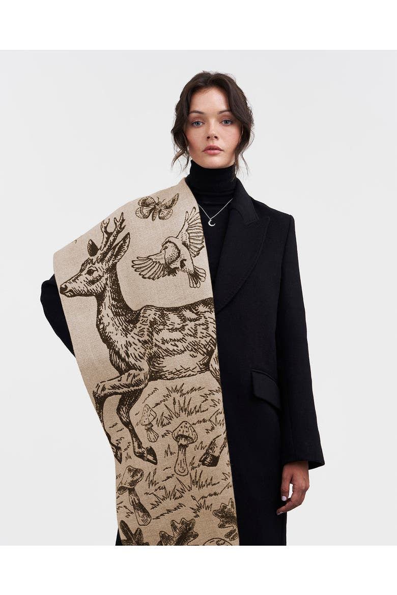 Woodland Tales Taupe Jacquard Scarf, Alternate, color, Taupe & Chocolate