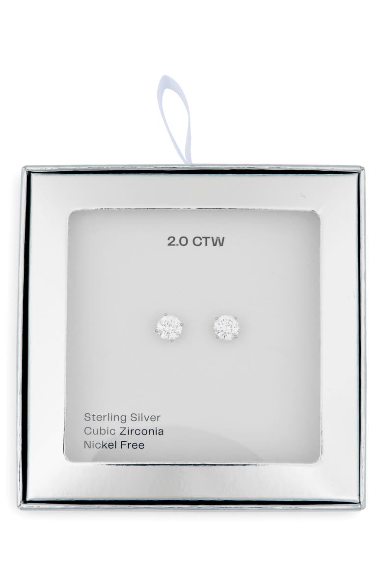 NORDSTROM RACK Cubic Zirconia Round Stud Earrings, Main, color, Clear- Silver