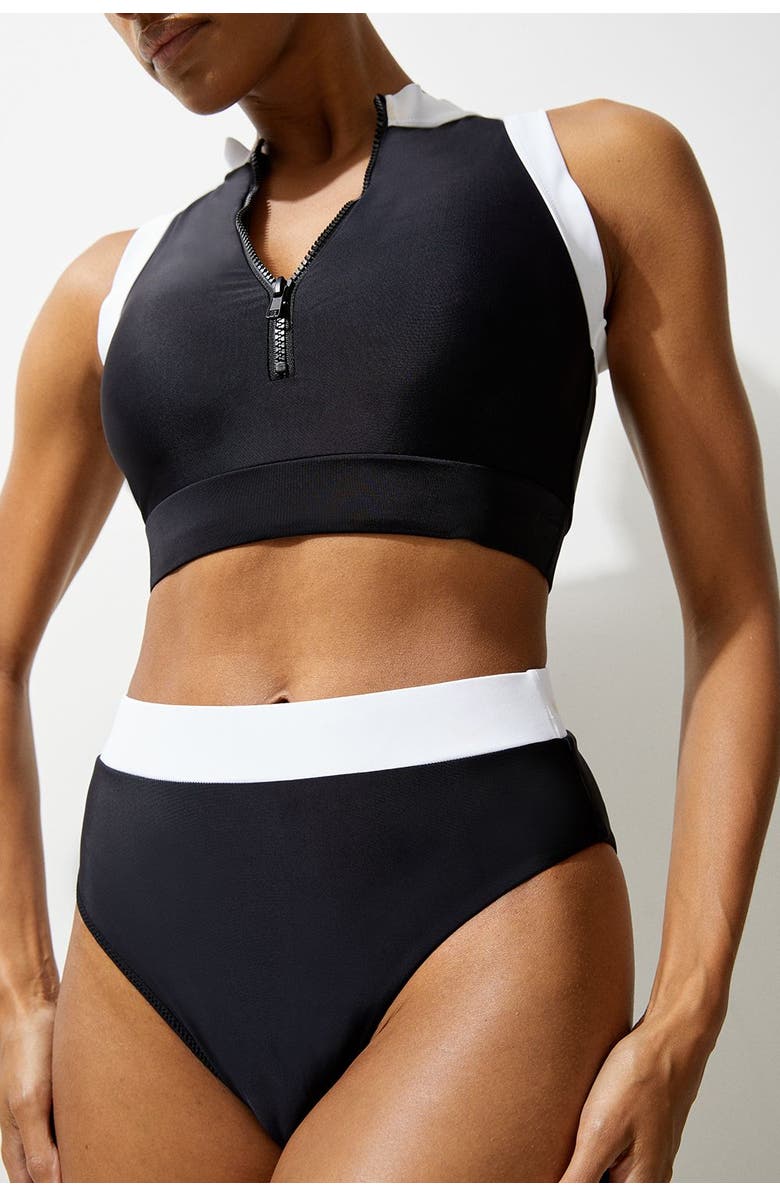 Karen Millen High Waist High Cut Bikini Bottoms, Main, color, Black