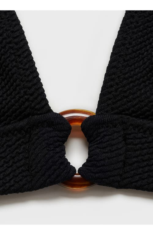 Mango Decorative Ring Textured Bikini Top Black