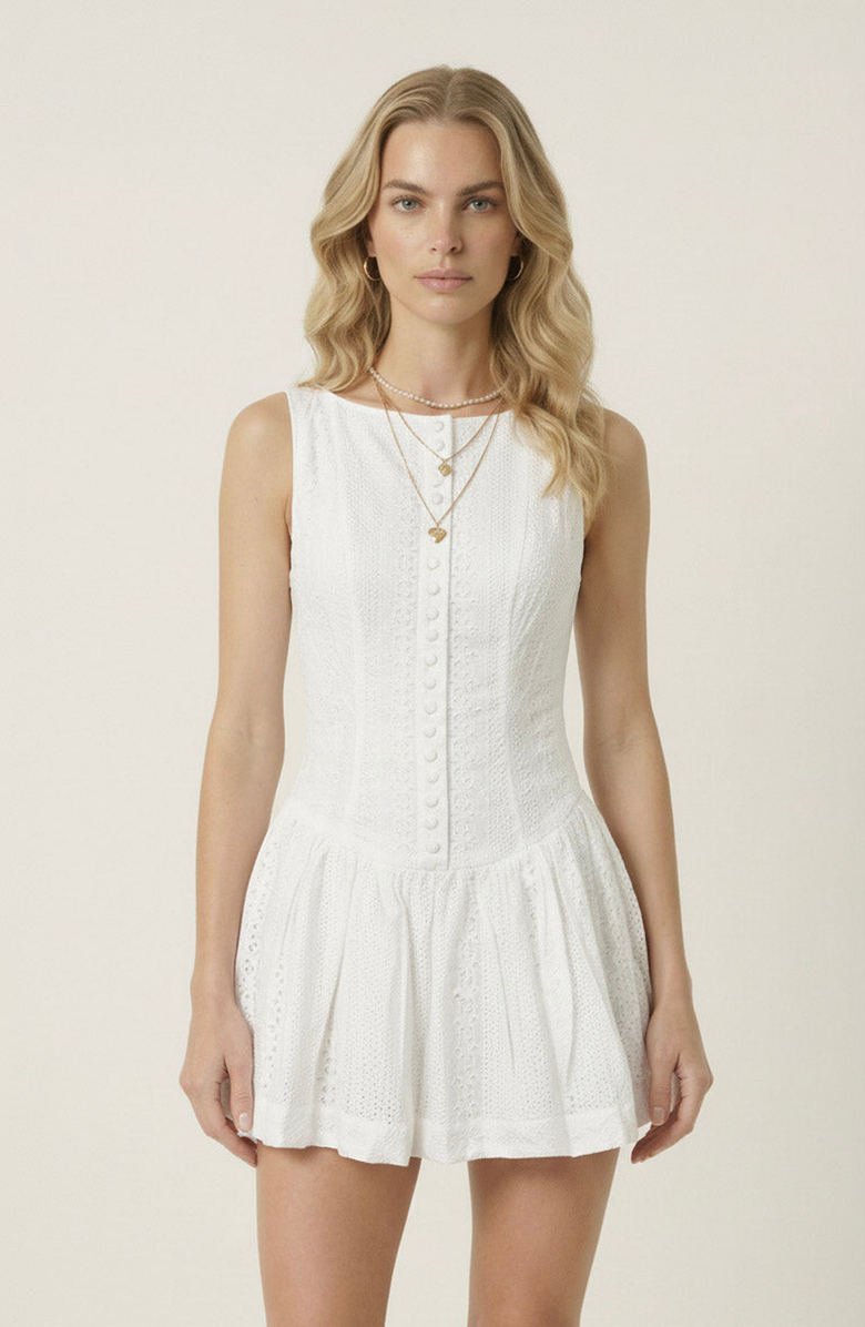 Modenaire Sleeveless Eyelet Mini Dress, Main, color, White