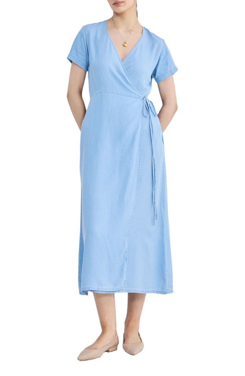 Reistor Maxi Wrap Dress in Light Blue, Main, color, Ocean Blue