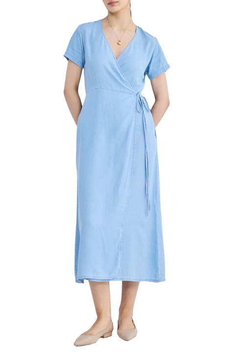 Maxi Wrap Dress in Light Blue