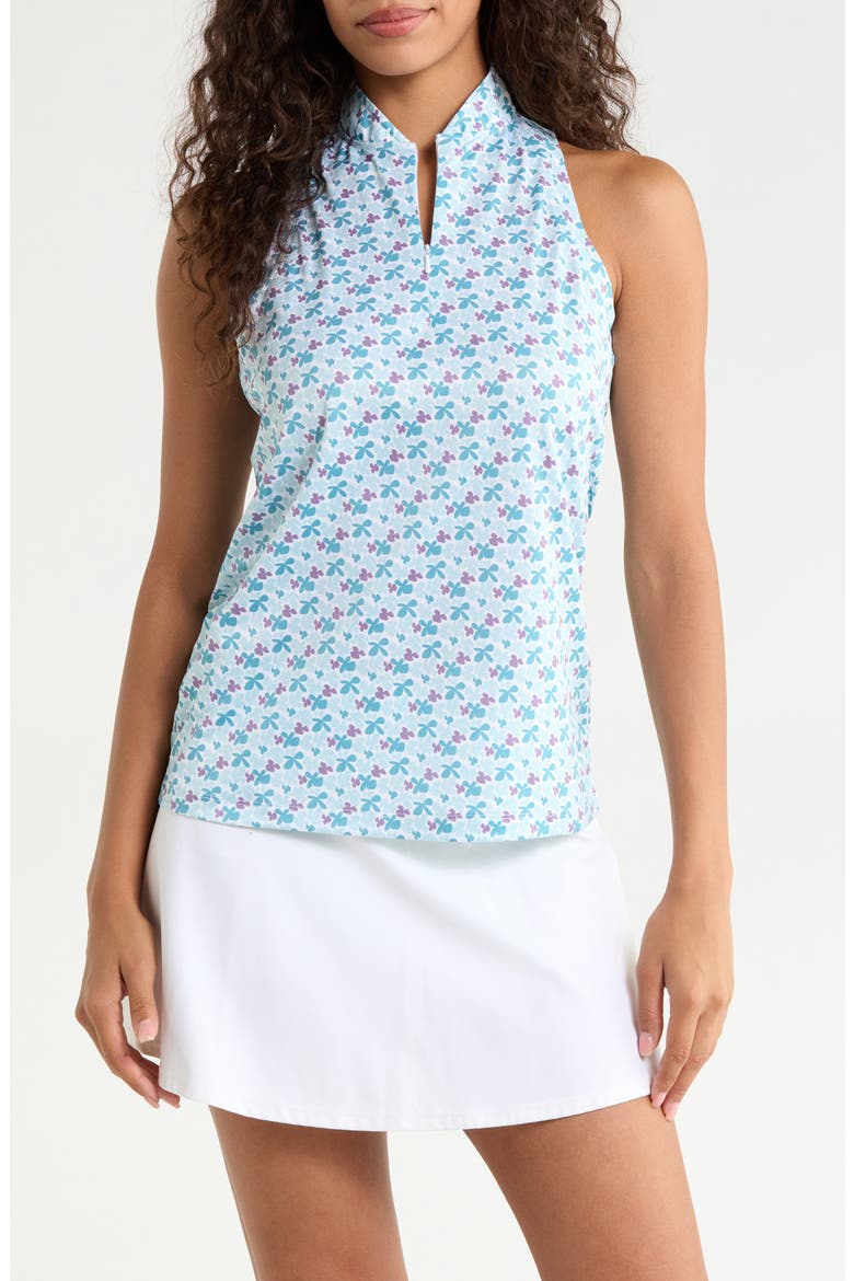 Sonora Ditsy Floral Half Zip Piqué Polo, Main, color, SEAFOAM