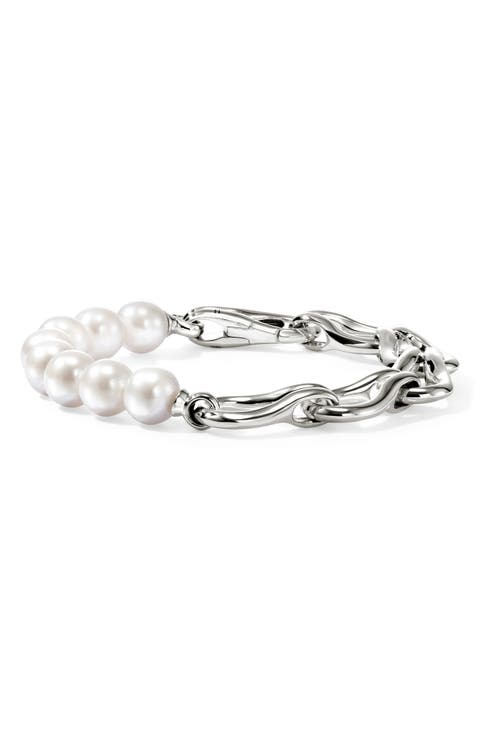 Surf Bracelet, Sterling Silver, Pearls, 10.5mm