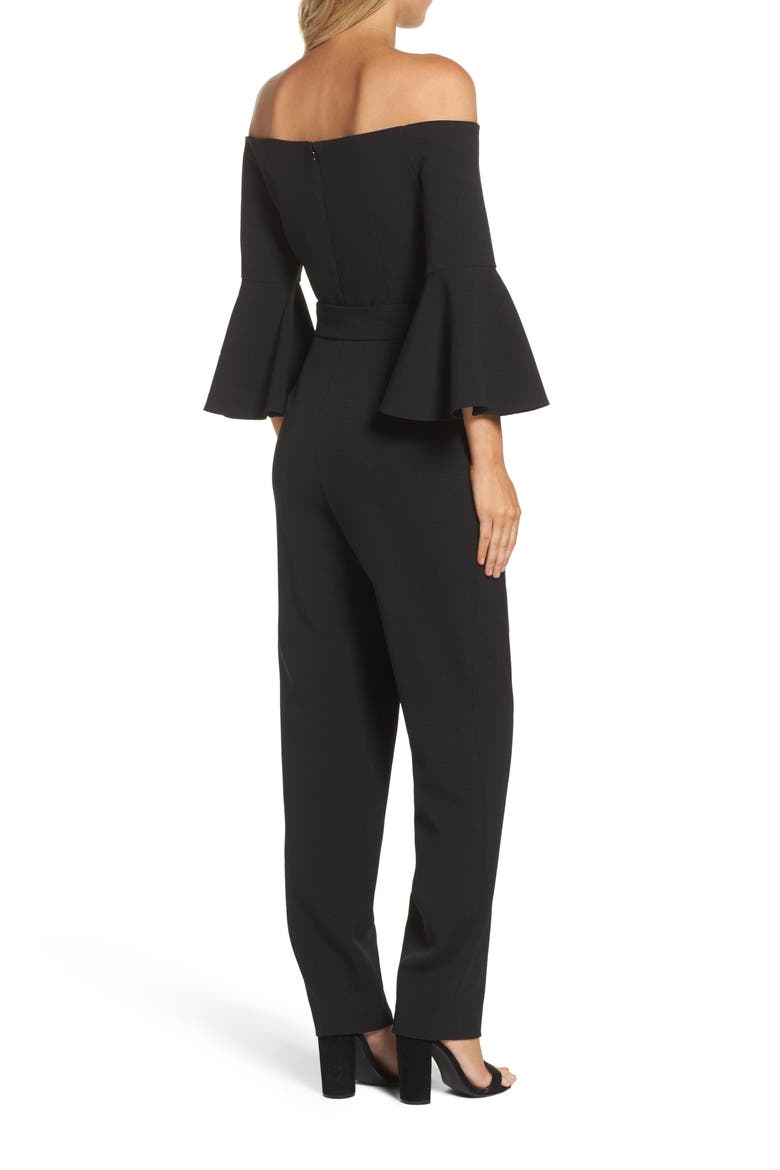Off the Shoulder Bell Sleeve Slim Leg Jumpsuit, Alternate, color, BLACK