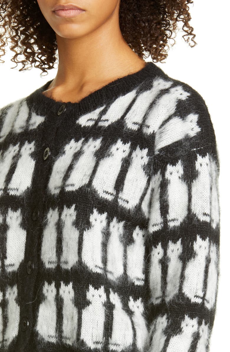 Ashley Williams Cat Jacquard Mohair Cardigan, Alternate, color, 