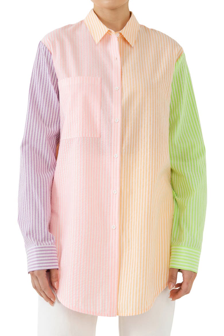 Stripe Colorblock Button-Up Shirt, Alternate, color, MULTI