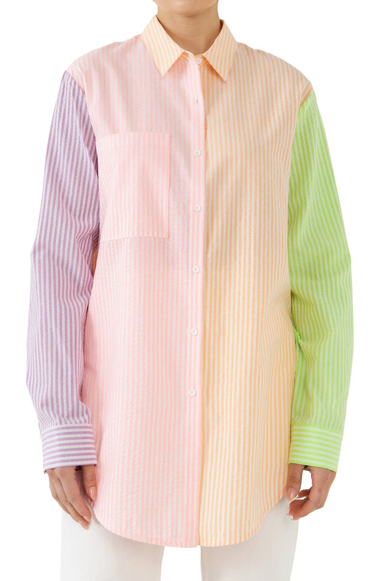 English Factory Stripe Colorblock Button-Up Shirt, Alternate, color, Multi