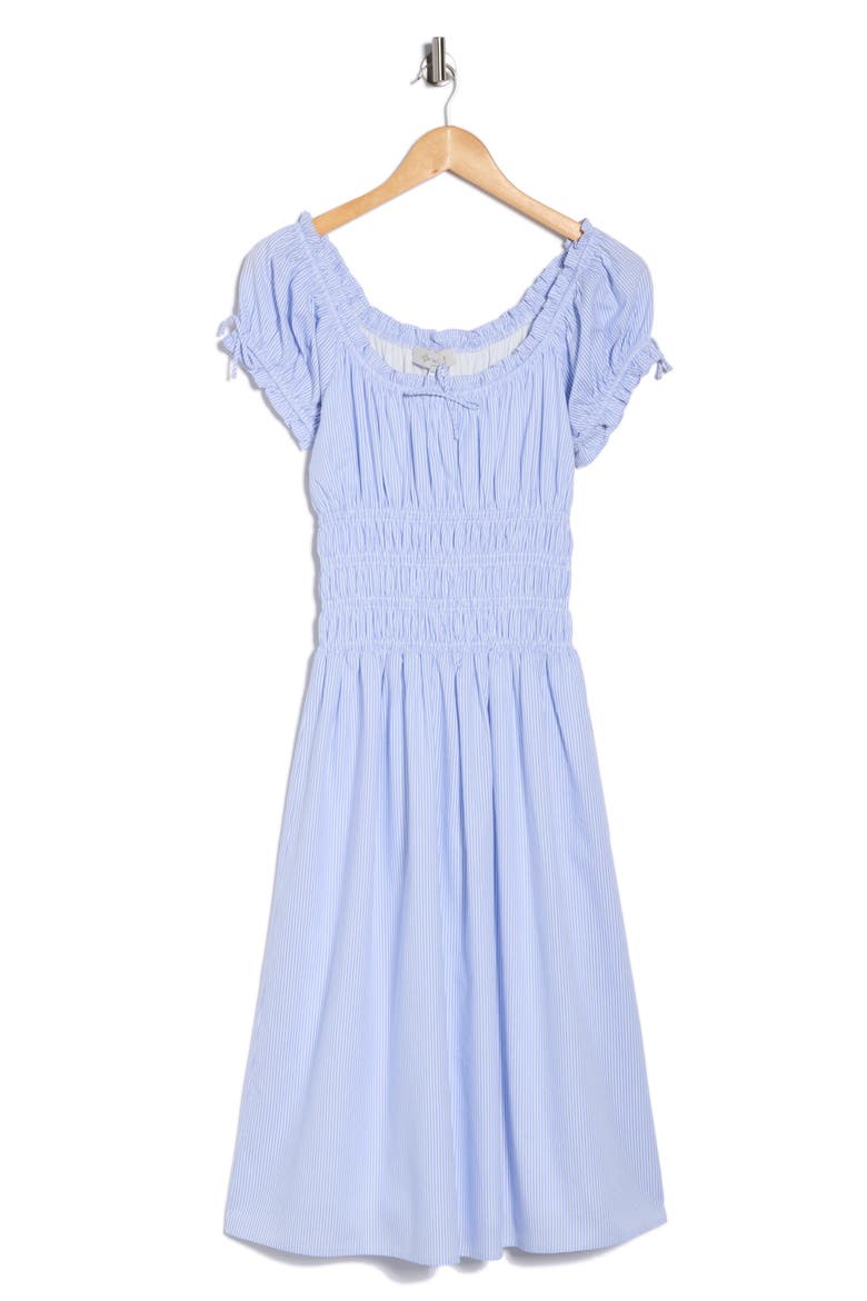 Shirred Cotton Midi Dress, Alternate, color, BLUE