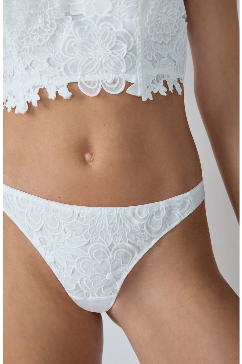 Promesse Embroidered Tanga Thong, Alternate, color, ECRU