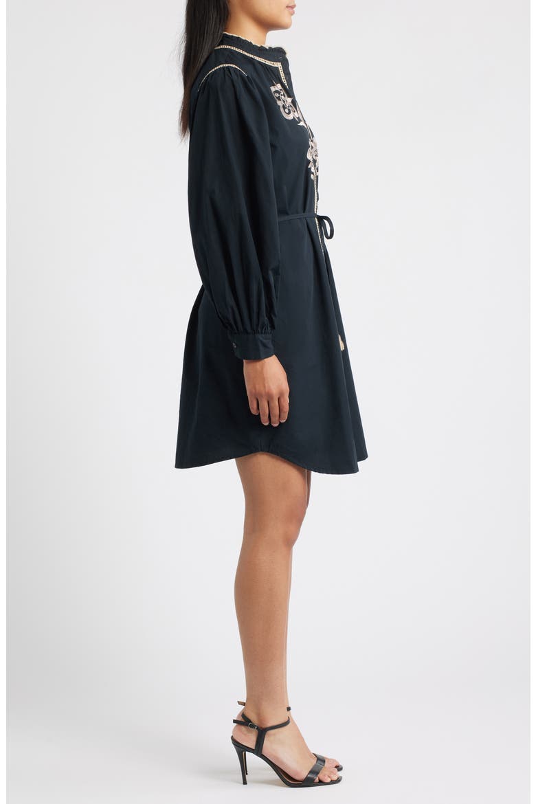Embroidered Shirtdress, Alternate, color, BLACK/ IVORY