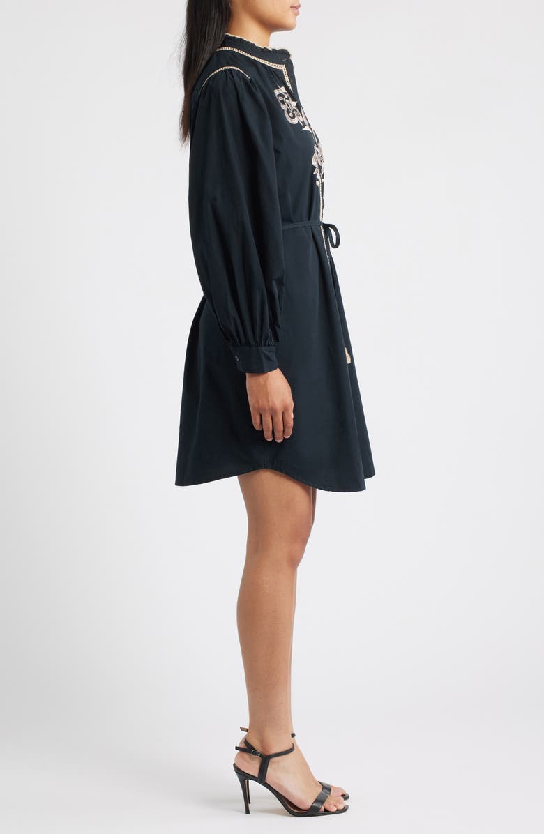 Julia Jordan Embroidered Shirtdress, Alternate, color, Black/ Ivory