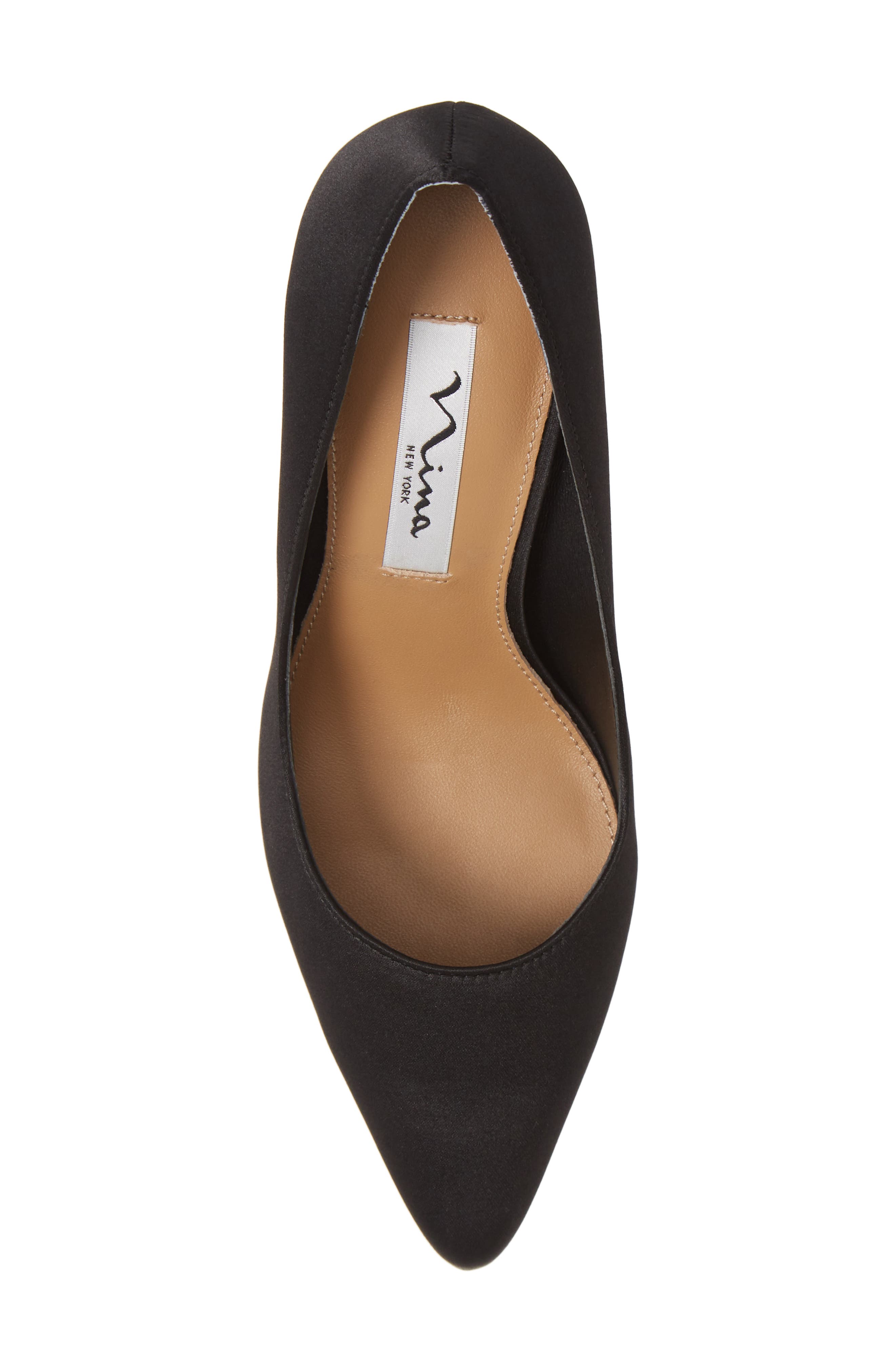 Nina 85 Pointy Toe Pump, Alternate, color, BLACK SATIN