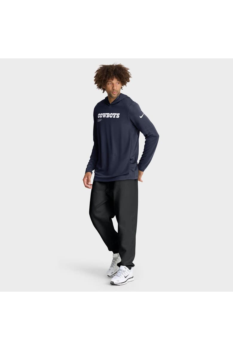 Men's Nike Navy Dallas Cowboys Sideline Pure Fury Performance Long Sleeve Hoodie T-Shirt, Alternate, color, Navy