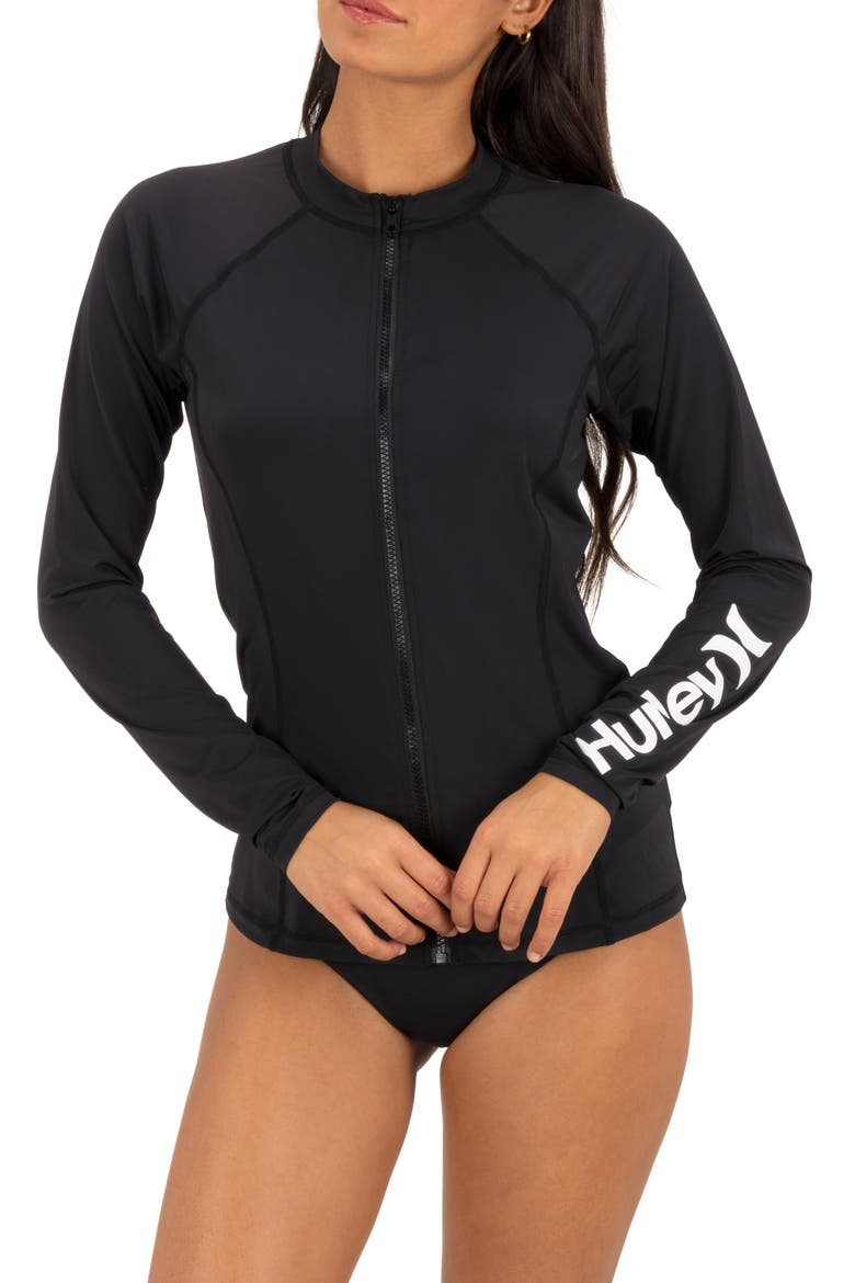 Oao Zip Front Long Sleeve Rashguard, Main, color, BLACK