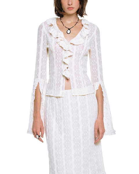 Floral Ruffle Stretch Lace Blouse