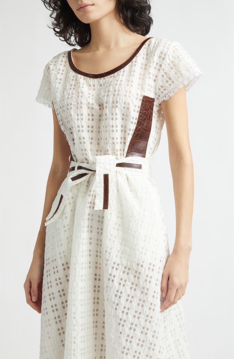 KÚR Belted Mixed Media Maxi Dress, Alternate, color, White