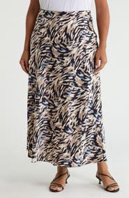 Anne Klein Print Pull-On Bias Flared Skirt