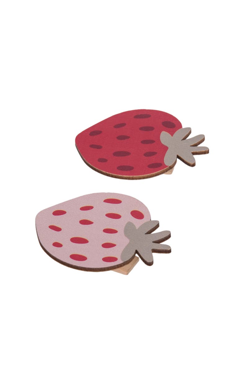 Transpac Wood Strawberry Bag Clips Set of 4 Multicolored for Spring Kitchen Storage and Decor, Alternate, color, Multicolored