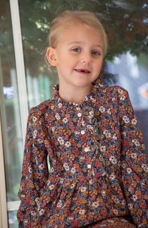 Beet World Long Sleeves Dress With Front Ruffle In Multi