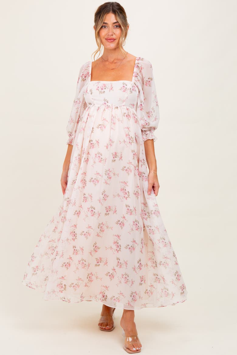 Floral Chiffon Long Sleeve Maxi Dress, Main, color, Light Pink