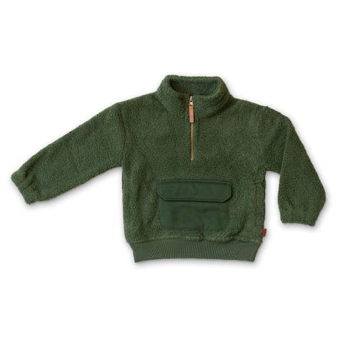 kids faux shearling organic cotton zip pullover - spruce
