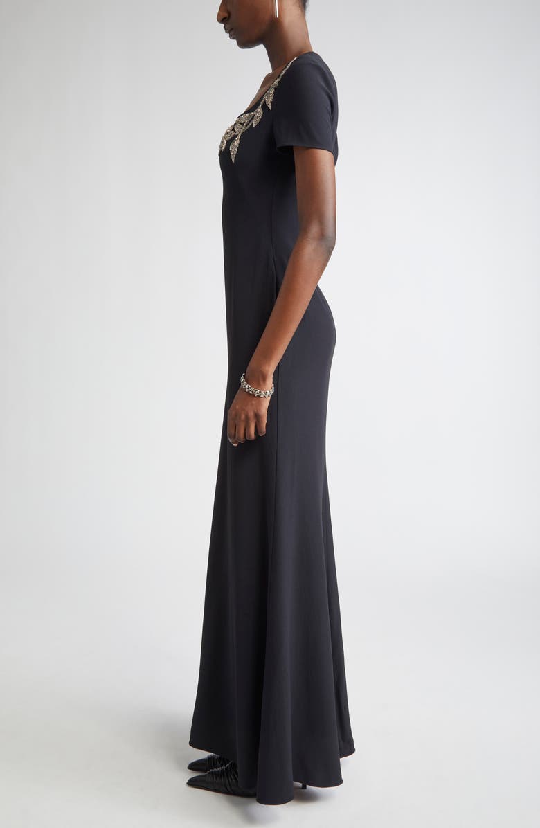 McQueen Banshee Embroidery Leaf Crepe Gown, Alternate, color, Black