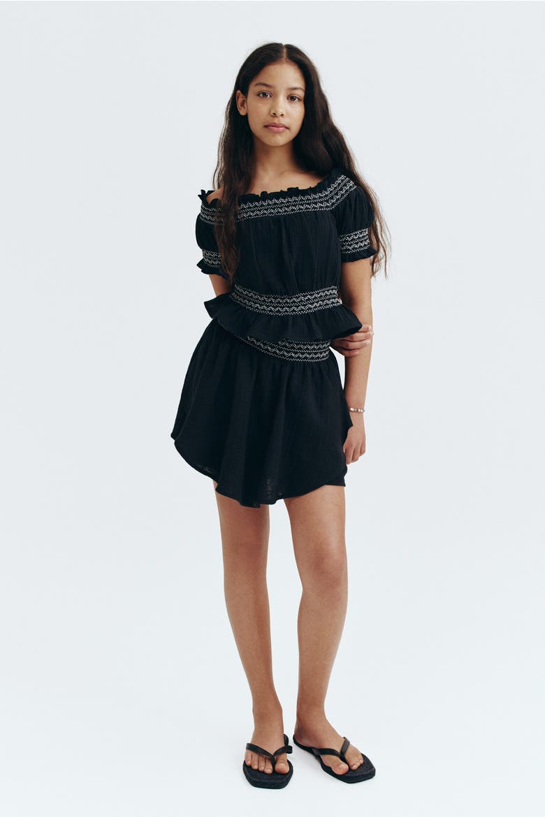 Smock-detail Muslin Top, Alternate, color, Black