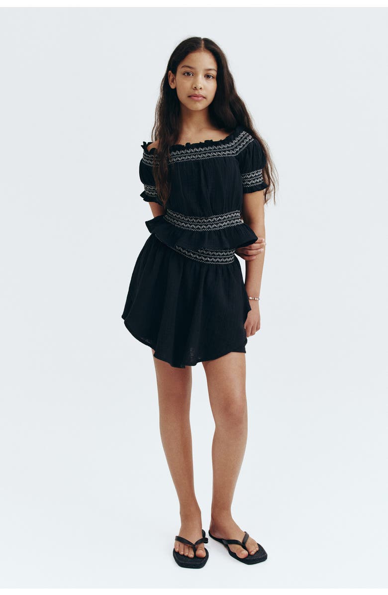 H&M Smock-detail Muslin Top, Alternate, color, Black