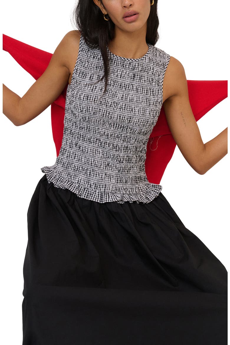 Drina Gingham Midi Dress, Alternate, color, BLACK
