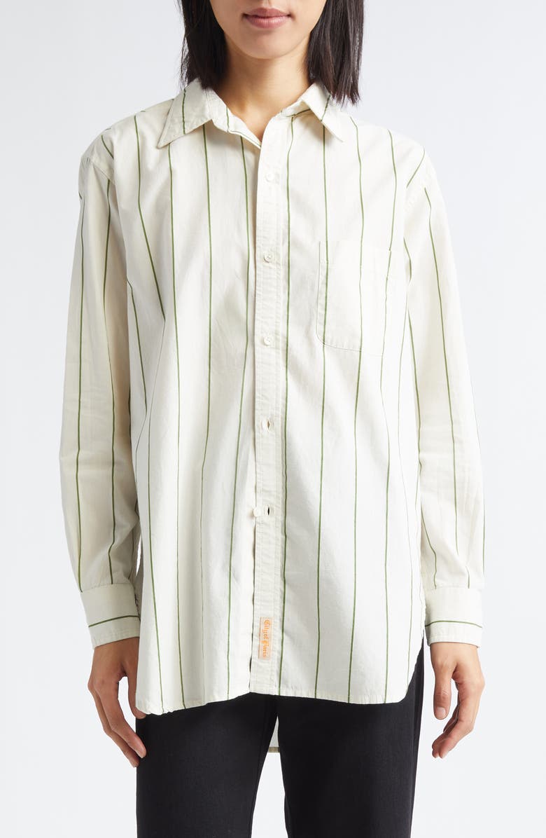 Bode Murray Stripe Cotton Button-Up Shirt, Main, color, Green/ Cream