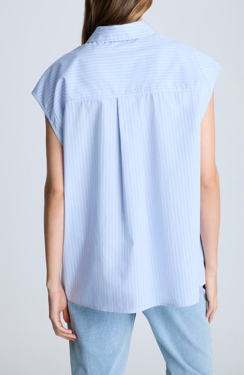 Kenneth Cole Oversize Stripe Cap Sleeve Button-down Shirt In Shadow Blue/pure White