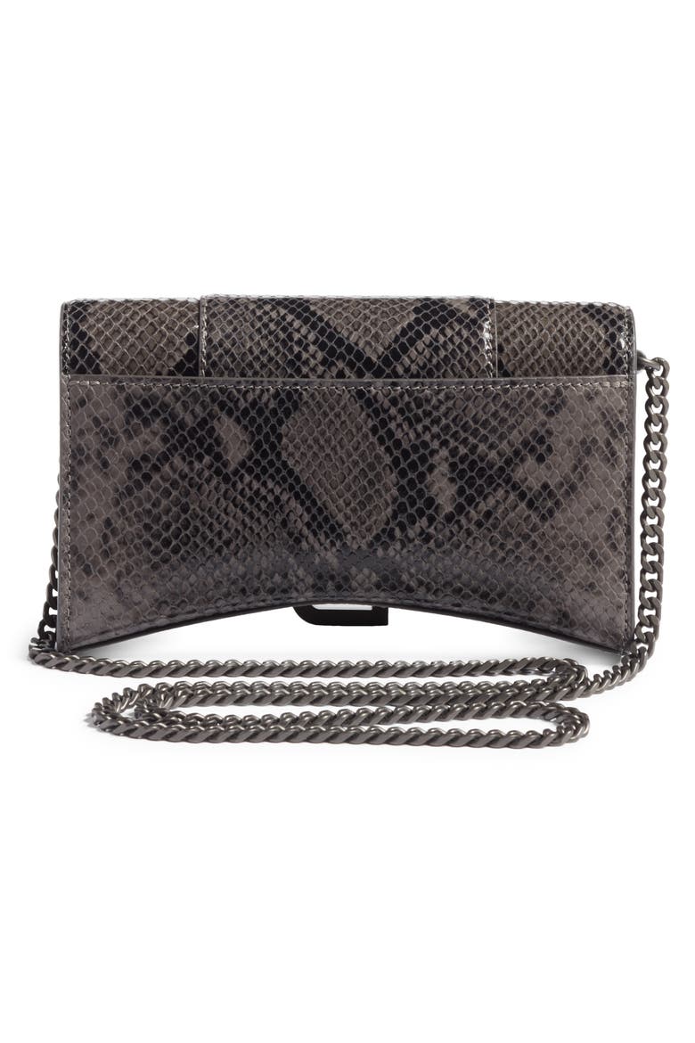 Hourglass Snake Embossed Leather Wallet on a Chain, Alternate, color, DARK GREY/ BLACK