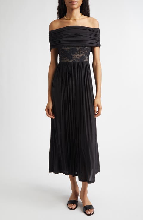Rebellion Lace Inset Off the Shoulder Draped Dress
