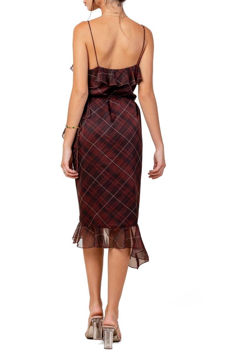 Beivy Plaid Ruffle Midi Dress, Alternate, color, Wine