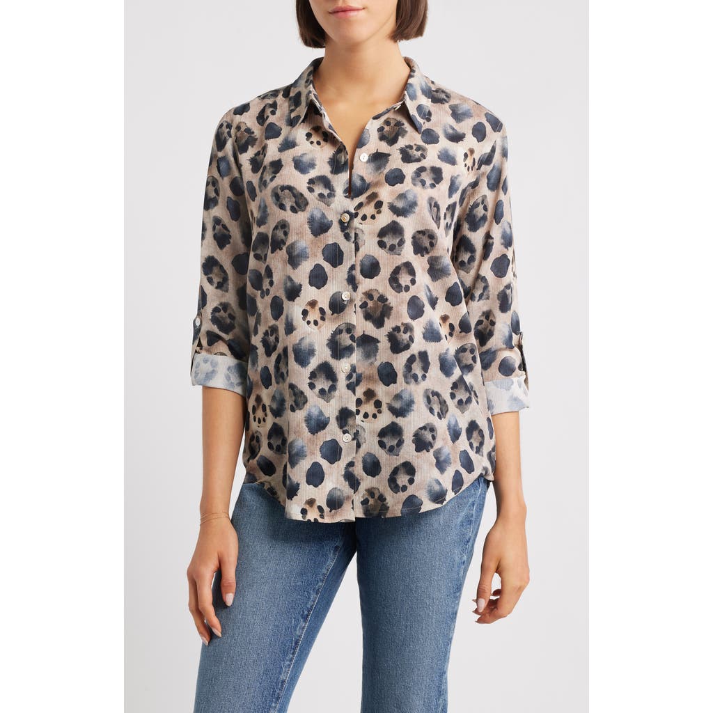 Apny Print Roll Tab Sleeve Chiffon Button-up Shirt In Multi