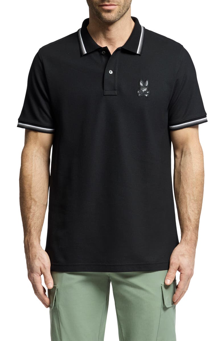 Psycho Bunny Baxter Tipped Pima Cotton Piqué Polo, Main, color, Blk