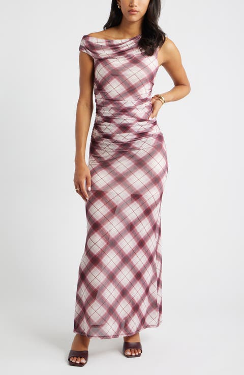 One-Shoulder Mesh Maxi Dress