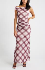 Open Edit One-Shoulder Mesh Maxi Dress