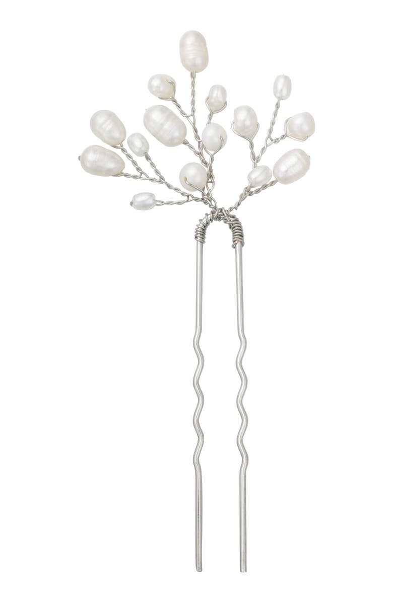 Untamed Petals Parker Pearl Hair Pin, Main, color, Silver