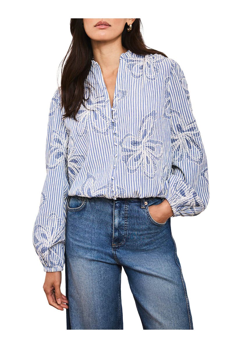 MINT VELVET Striped Embroidered Floral Blouse, Main, color, Blue