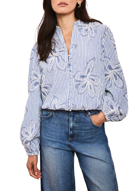 Striped Embroidered Floral Blouse