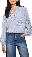 MINT VELVET Striped Embroidered Floral Blouse
