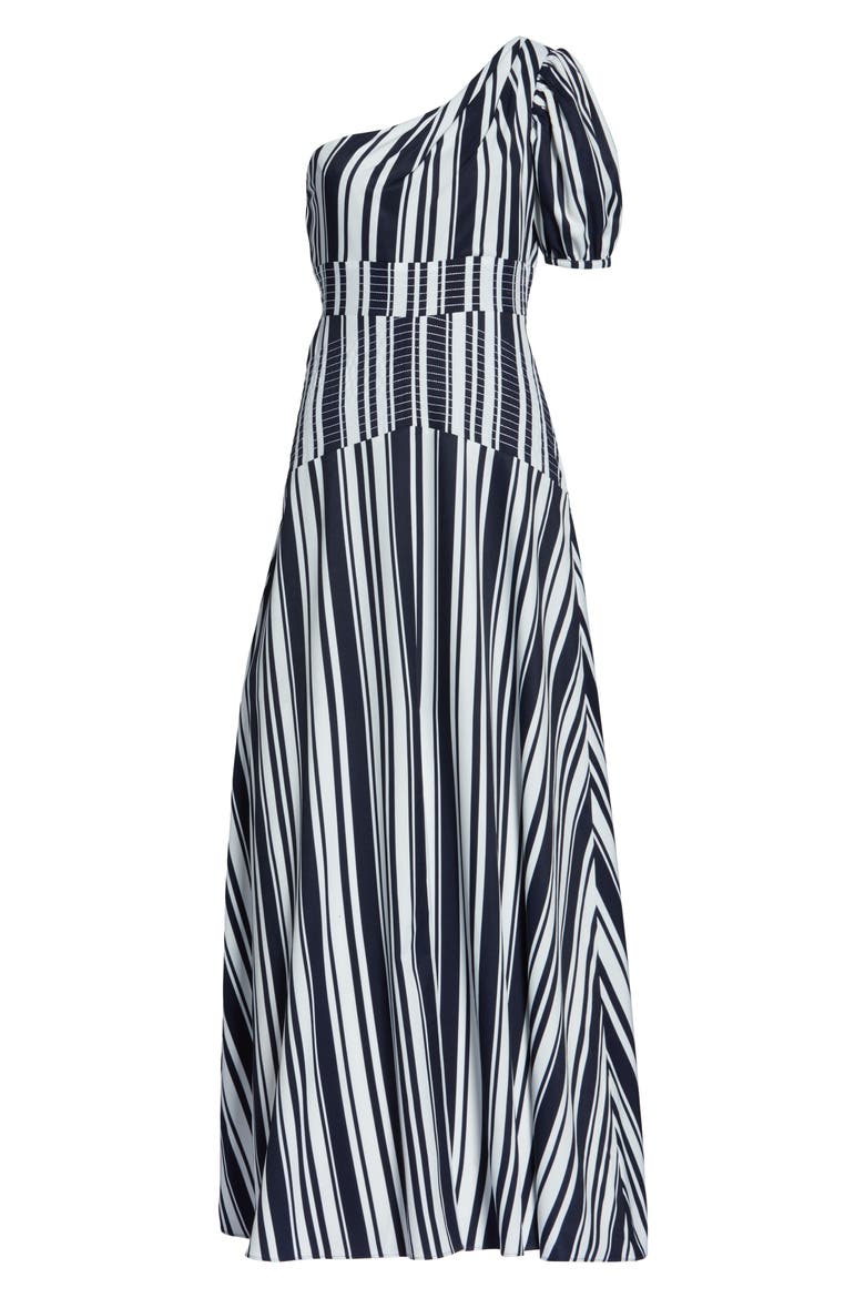 Victoria One-Shoulder Evening Dress, Alternate, color, NAVY / WHITE
