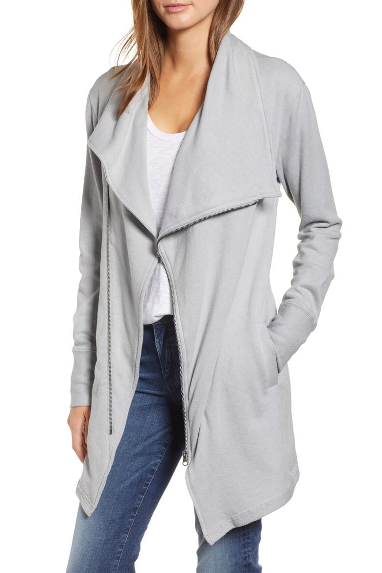 Asymmetrical Drape Collar Terry Jacket, Main, color, GREY