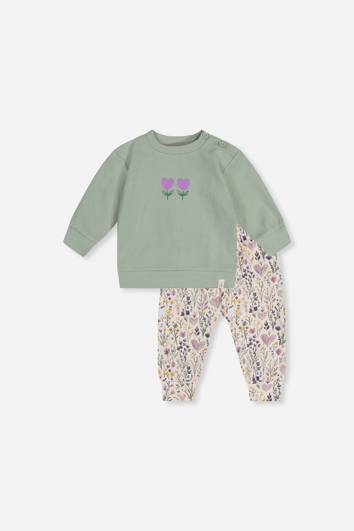 selected Green and Beige Heart Print