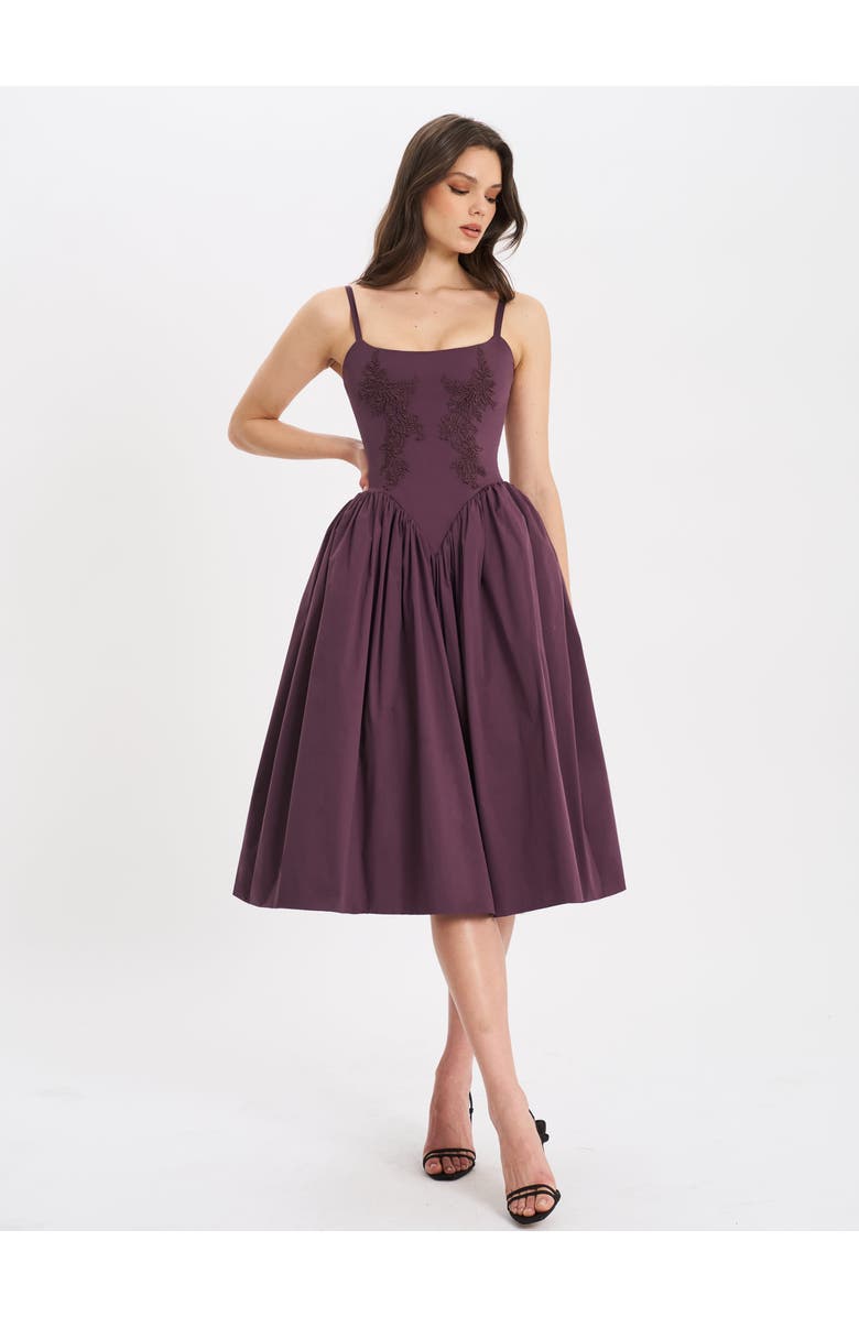 Miss Circle Oakleigh Cotton Lace-up Back Midi Dress, Alternate, color, Dark Brown