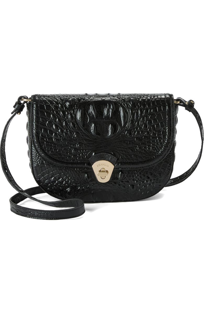 Brahmin Portia Croc Embossed Leather Crossbody Bag, Main, color, Black